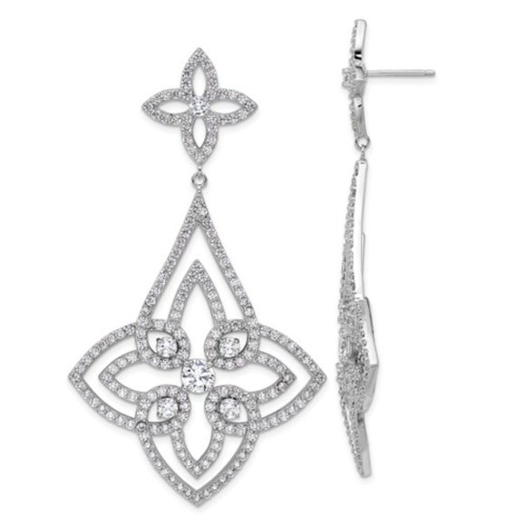 925 Sterling Silver Rhodium-plated Chandelier Design Brilliant-cut CZ Earrings - Picture 5 of 8